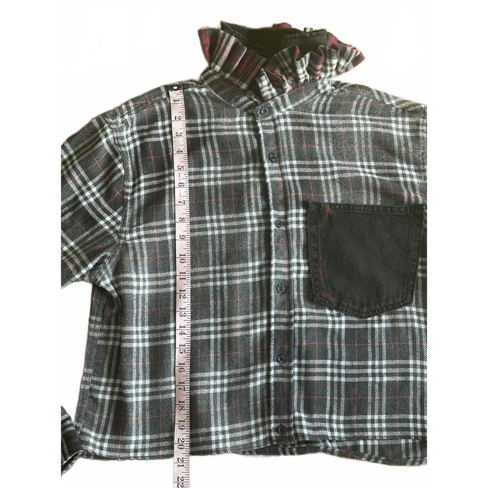 Handmade Upcycled Cropped Flannel Denim & Plaid Ruffled Collar One-of-a-Kind π€β€οΈ - Picture 12 of 13